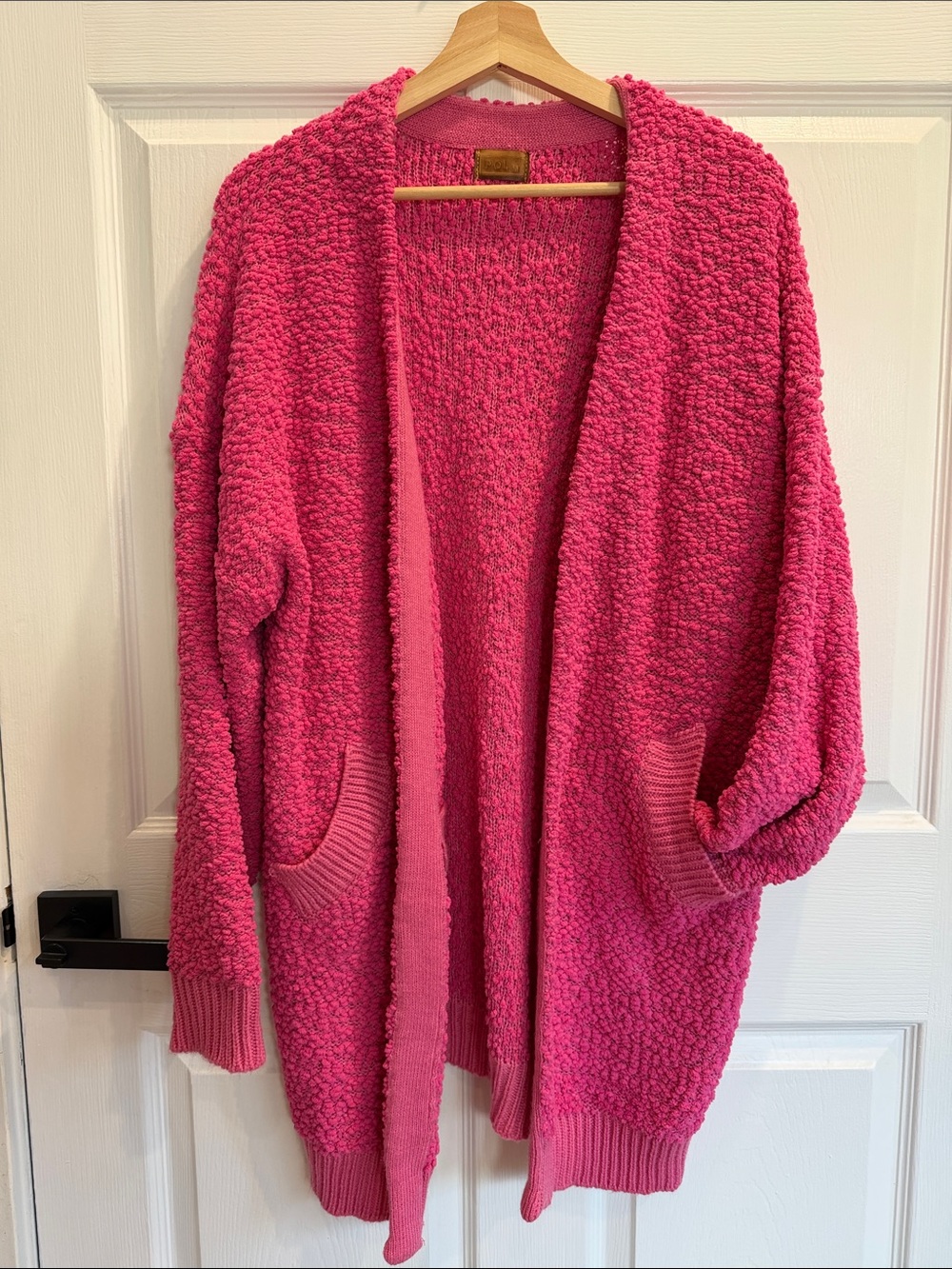 POL Bouclé Open-Front Cardigan in Hot Pink